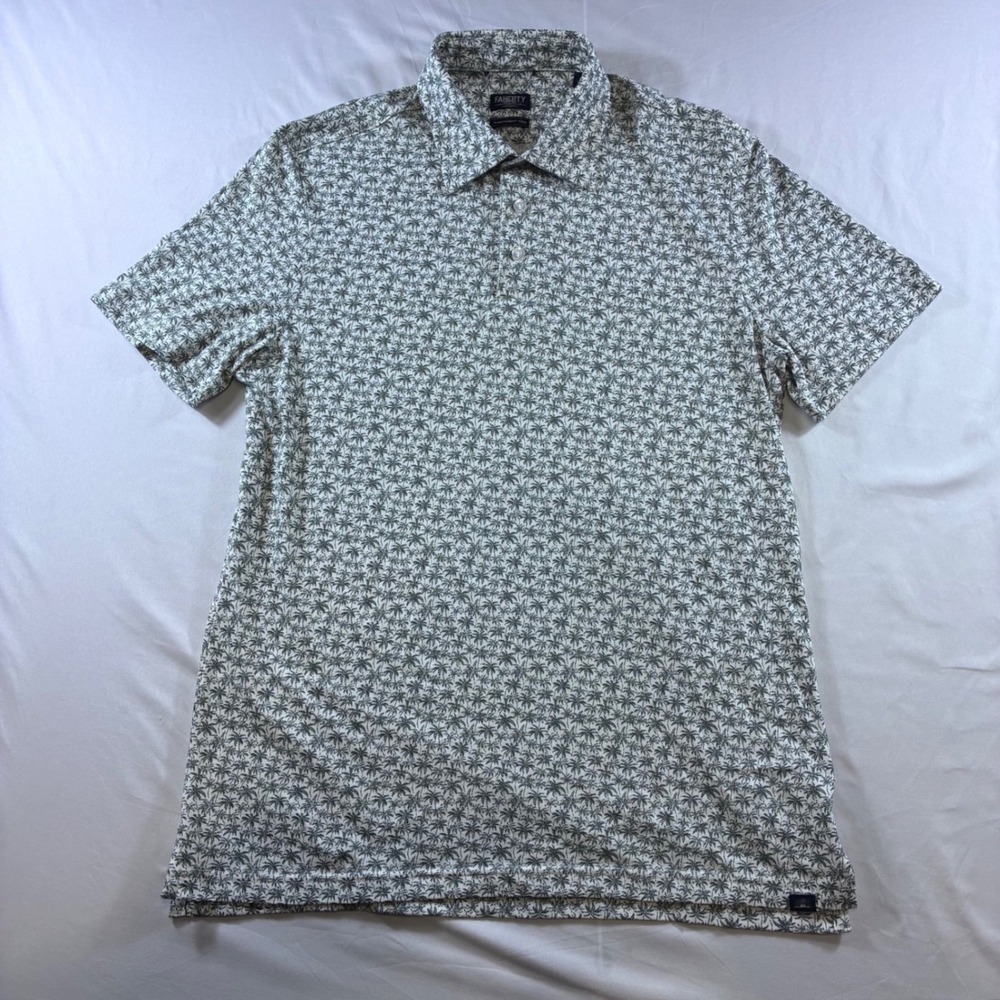 Faherty Reserve The Movement Polo Mens Medium Green White Palm Tree Print Shirt